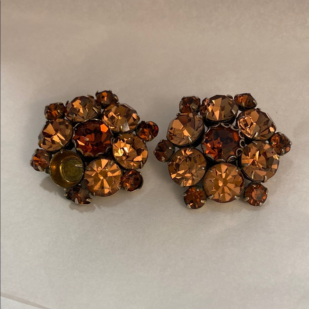 Elegant Brown 1960’s Crystal Earrings
